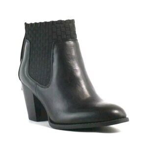 JESSICA SIMPSON Heeled Booties Yeni Black Leather Women's‎ 8 Woven Shaft Preppy